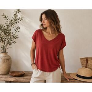 C&C California Burnt Red Cotton Blouse Boho Minimalist Everyday Top Women’s S